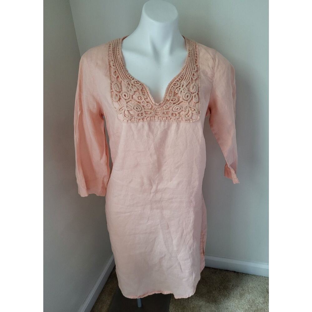 Malvin NEW Women's Linen Tunic Dress Sz M Embroidered Lace Peach Pink Apricot
